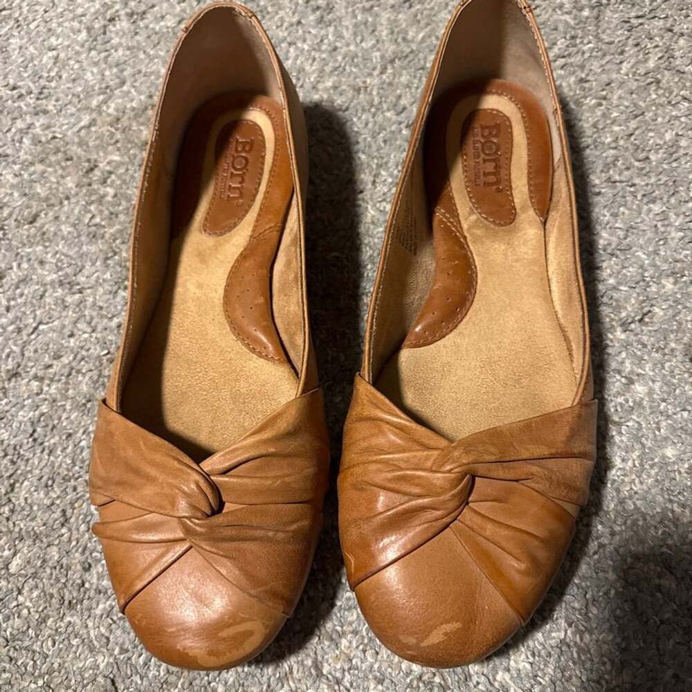 Born Brown Leather Knotted Round Toe Slip-On Ballet Flats Women's Size 10M